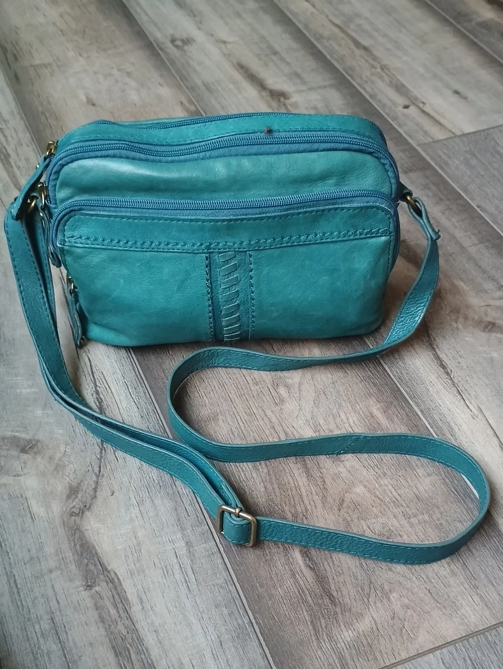 Born Teal Crossbody Leather Bag with Dual Zips - Picture 1 of 14